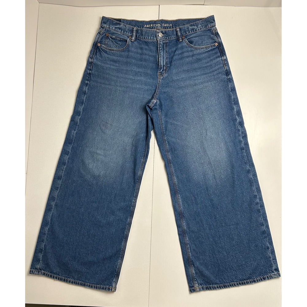 American Eagle Low-Rise Ultra Wide Leg Strigid Blue Jeans Womens 12 Regular